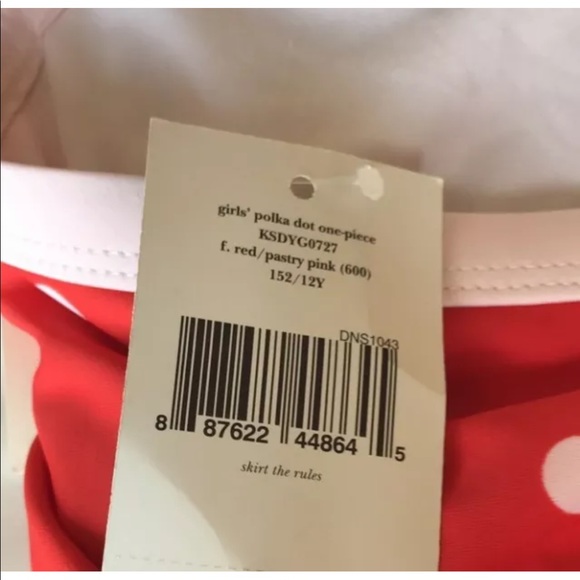 New Kate Spade Kid Girl 12 Year Old Red Polka Dots Open Piece Pink Ribbon Bow - Picture 7 of 9